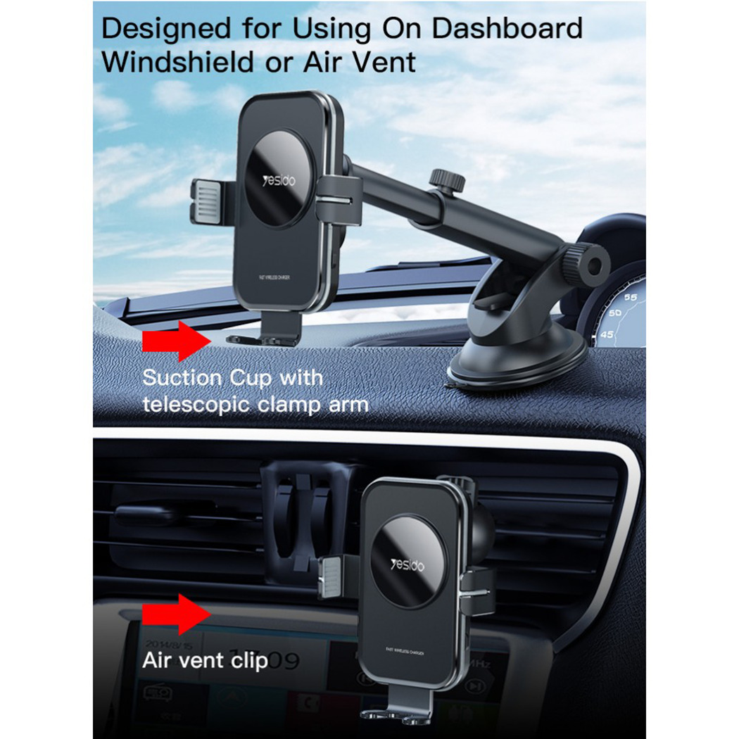 Yesido C118 15W Fast Wireless Charging Dashboard Phone Holder by OROTEC