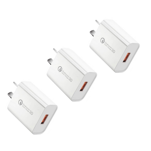 3-Pack Orotec 18W Qualcomm 3.0 Quick Charge USB Wall Charger, White