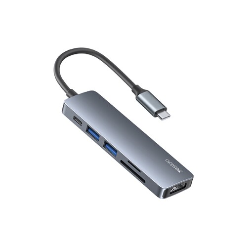 Yesido HB11 6-in-1 Aluminium Alloy USB-C Multiport Hub Adapter with 4K HDMI & Card Reader, Grey