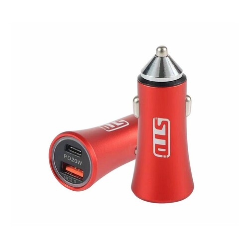 STD 6A/38W Quick Charge QC3.0 USB + PD Car Charger, Red/Black/Grey (Random Colour)