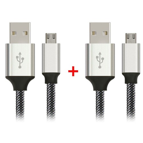 2-Pack Nylon Braided micro-USB Data Charging Cable, Silver