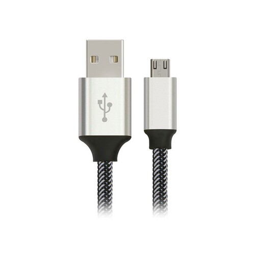 Nylon Braided micro-USB Data Charging Cable 1M, Silver