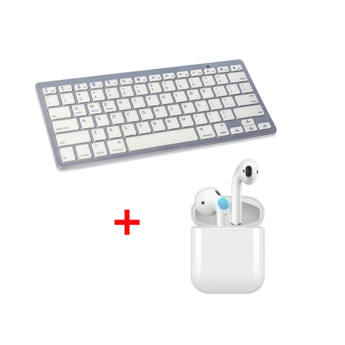 Gift Pack - Wireless Bluetooth Keyboard Plus Wireless Mini Earphones with Wireless Charging Case