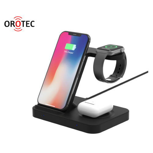 Orotec 15W Multi Made for Apple Triple Wireless Charging Station (3-in-1 Wireless Charging Ports plus 1 extra USB Port) 4-in-1