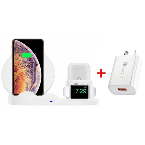 10W 3-in-1 Fast Charge Triple Wireless Charger for Apple (White) + 18W Qualcomm Charger Kit