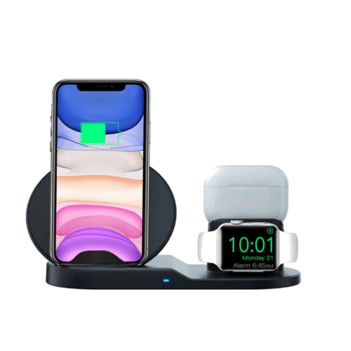 10W 3-in-1 Fast Charge Triple Wireless Charger Station for Apple (Black)