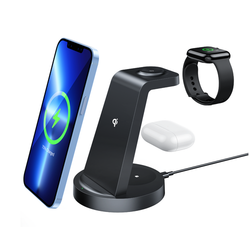 Orotec NexGen 10W Apple 3-in-1 Triple Wireless Charger (Apple Watch/AirPods/Smartphone) Black with Qualcomm Charger