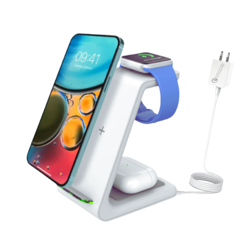 Orotec NexGen 10W Apple 3-in-1 Triple Wireless Charger (Apple Watch/AirPods/Smartphone) White + 18W Qualcomm Charger Kit