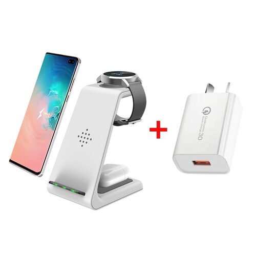 Orotec NexGen 10W 3-in-1 Triple Wireless Charger for Samsung + 18W Qualcomm Charger White Kit
