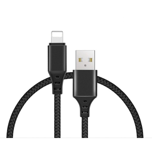 Lightning to USB 3A Fast Charging Nylon Braided Data Cable for iPhone & iPad, 2M, Black