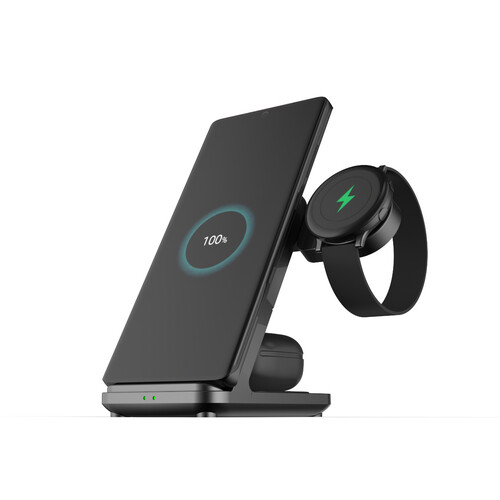 15W FastCharge 3-in-1 Triple Wireless Charging Station Made For Samsung with Removable USB-C Watch Charger + 18W Qualcomm Adapter, Black