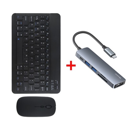 Gift Pack - Bluetooth Slim Wireless Keyboard & Mouse Combo + 6-in-1 USB-C Multiport Hub, Black