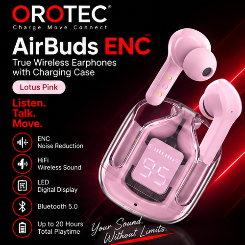 ACEFAST AirBuds ENC™ True Wireless Bluetooth Earphones with Digital Charging Case – Lotus Pink