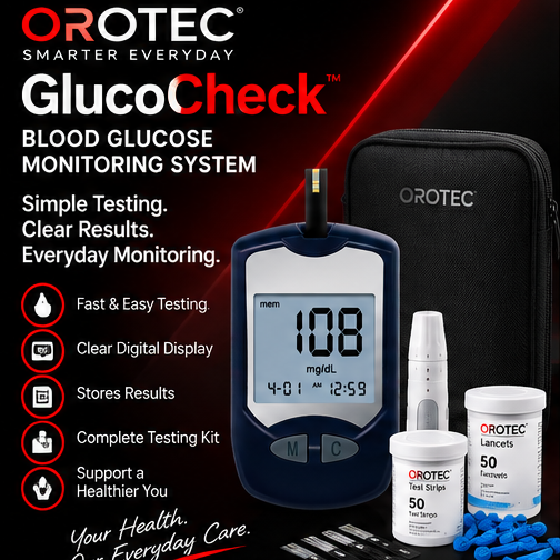 OROTEC GlucoCheck™ Blood Glucose Monitoring System with 50 Test Strips & Lancets