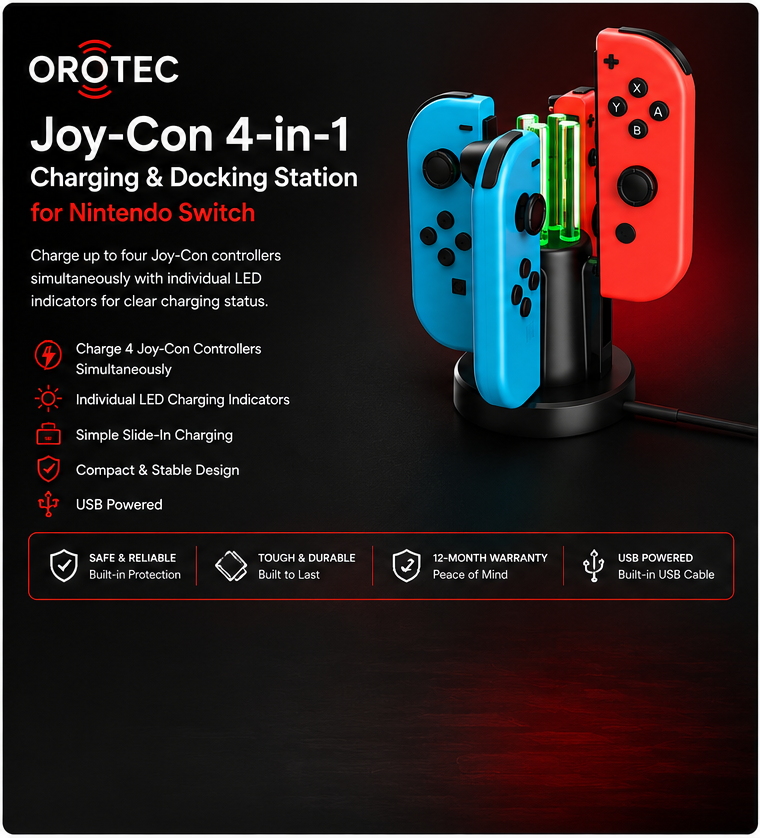 OROTEC Joy-Con 4-in-1 Charging & Docking Station for Nintendo Switch