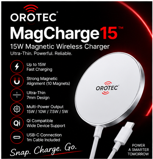 OROTEC MagCharge 15™ 15W Ultra-Thin Magnetic Wireless Charger