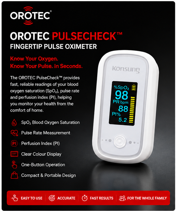 OROTEC PulseCheck™ Fingertip Pulse Oximeter – SpO₂, Pulse Rate & Perfusion Index