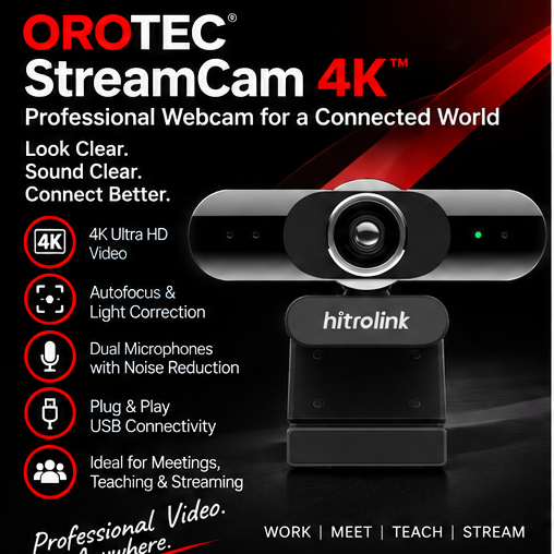 OROTEC HITROLINK StreamCam 4K™ Ultra HD Autofocus USB Webcam