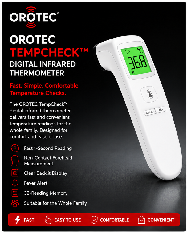 OROTEC TempCheck™ Non-Contact Digital Infrared Forehead Thermometer