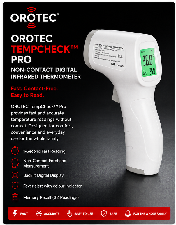 OROTEC TempCheck™ Pro Non-Contact Digital Infrared Forehead Thermometer