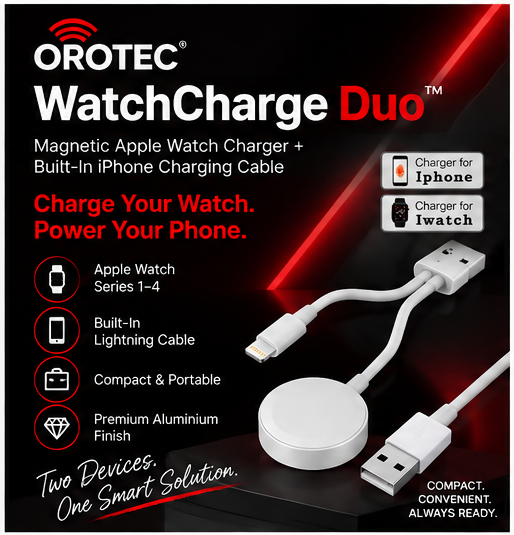 OROTEC WatchCharge Duo™ Magnetic Apple Watch Charger + iPhone Lightning Cable
