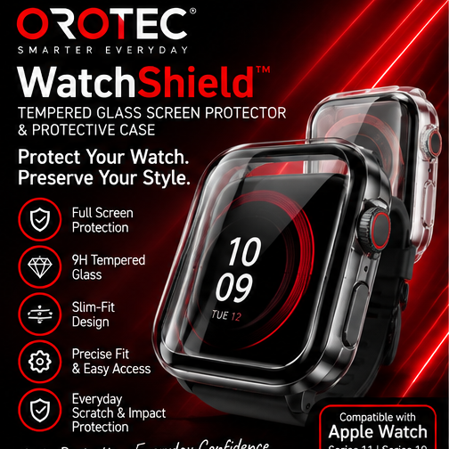 OROTEC WatchShield™ Tempered Glass Screen Protector & Protective Case for Apple Watch
