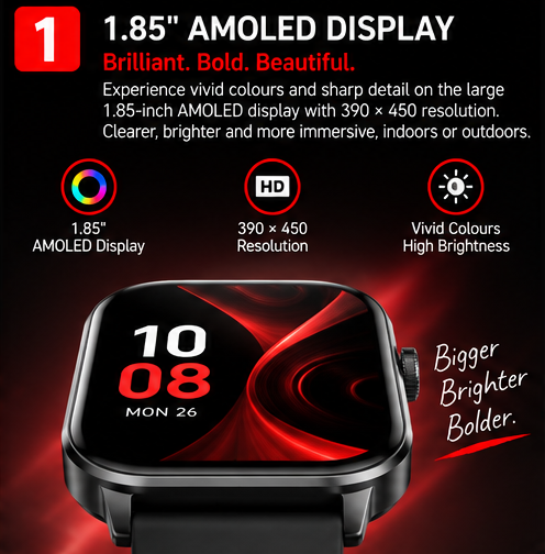 OROTEC Vantage AMOLED™ 1.85" Ultra-Slim Smartwatch with 100+ Sports Modes