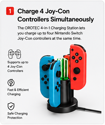 OROTEC Joy-Con 4-in-1 Charging & Docking Station for Nintendo Switch