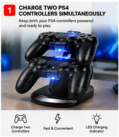 OROTEC DualCharge™ Dual USB Charging Stand for PS4 Controllers – Black