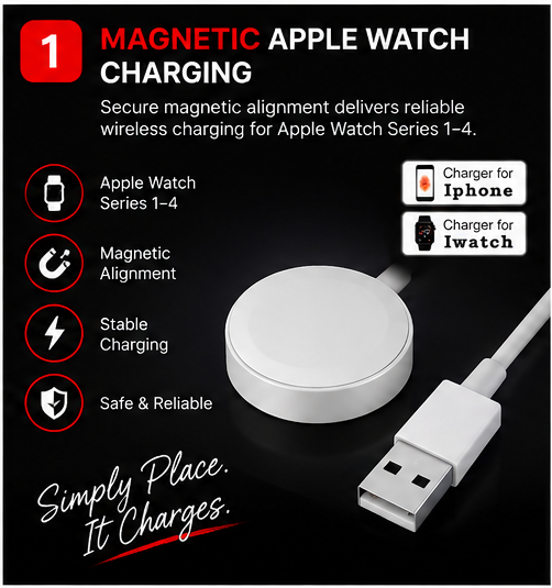 OROTEC WatchCharge Duo™ Magnetic Apple Watch Charger + iPhone Lightning Cable