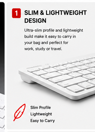 OROTEC SlimKey™ Portable Bluetooth Wireless Keyboard – White