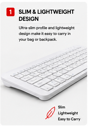OROTEC SlimKey Duo™ Portable Bluetooth Keyboard & Wireless Mouse 2-in-1 Combo – White