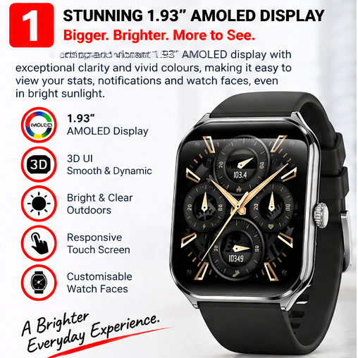 OROTEC DBW Vantage Slim™ 1.93″ AMOLED Ultra-Slim Smartwatch – Black