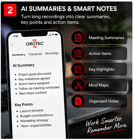 OROTEC NoteAI™ 64GB Wearable AI Voice Recorder & Smart Note Taker