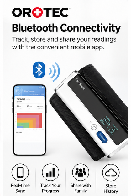 OROTEC Smart Upper Arm Blood Pressure Monitor with Bluetooth & USB-C Rechargeable Battery
