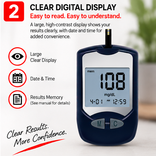OROTEC GlucoCheck™ Blood Glucose Monitoring System with 50 Test Strips & Lancets