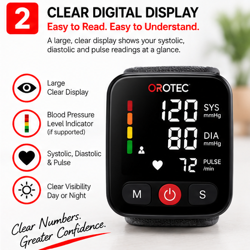 OROTEC PressureCheck Wrist™ Digital Wrist Blood Pressure Monitor