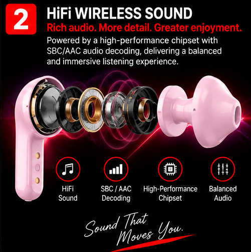 ACEFAST AirBuds ENC™ True Wireless Bluetooth Earphones with Digital Charging Case – Lotus Pink