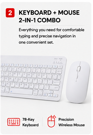 OROTEC SlimKey Duo™ Portable Bluetooth Keyboard & Wireless Mouse 2-in-1 Combo – White