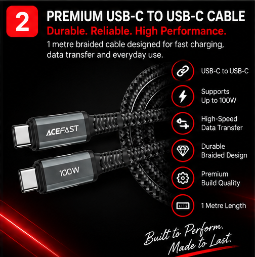 OROTEC PowerCombo 100™ USB-C Fast Charging Cable + Power Adapter Combo