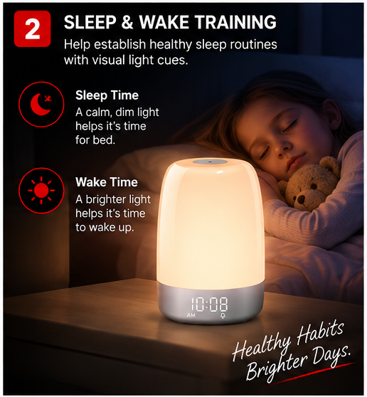 OROTEC DreamGlow™ Sleep Trainer, LED Night Light & Digital Alarm Clock