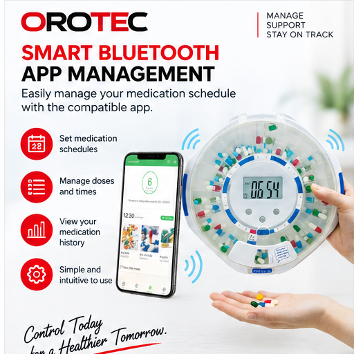 OROTEC SmartDose 28™ Bluetooth Smart Automatic Pill Dispenser – 28-Day Medication Organiser