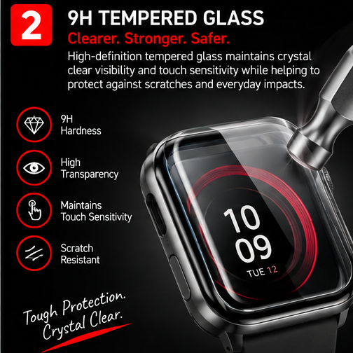 OROTEC WatchShield™ Tempered Glass Screen Protector & Protective Case for Apple Watch
