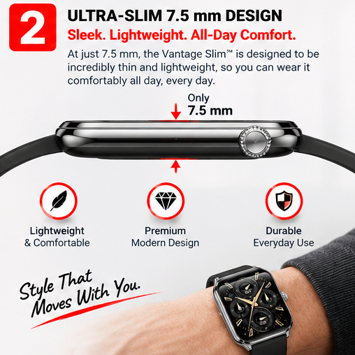 OROTEC DBW Vantage Slim™ 1.93″ AMOLED Ultra-Slim Smartwatch – Black