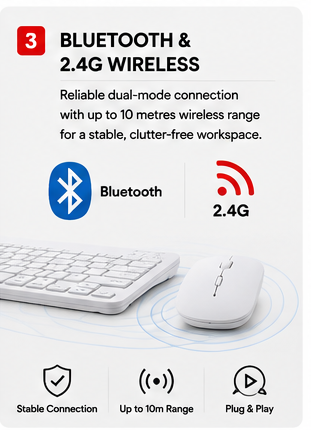 OROTEC SlimKey Duo™ Portable Bluetooth Keyboard & Wireless Mouse 2-in-1 Combo – White