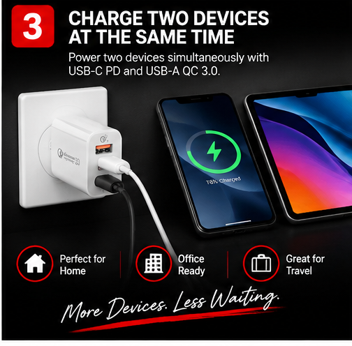 OROTEC PowerDuo 20™ 20W USB-C PD + QC 3.0 Fast Charger – 3 Pack