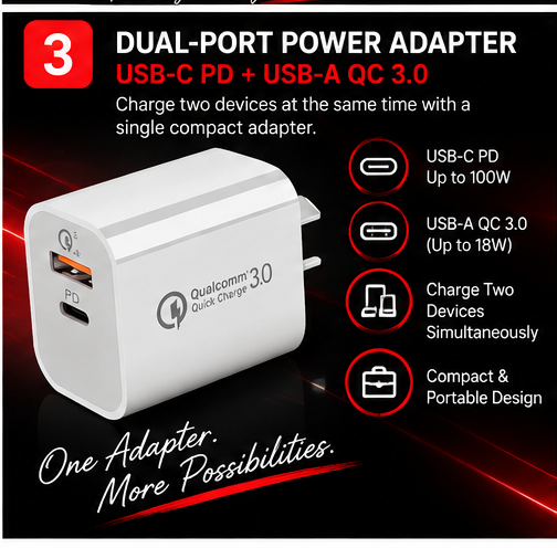 OROTEC PowerCombo 100™ USB-C Fast Charging Cable + Power Adapter Combo
