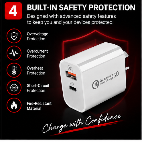 OROTEC PowerDuo 20™ 20W USB-C PD + QC 3.0 Fast Charger – 3 Pack