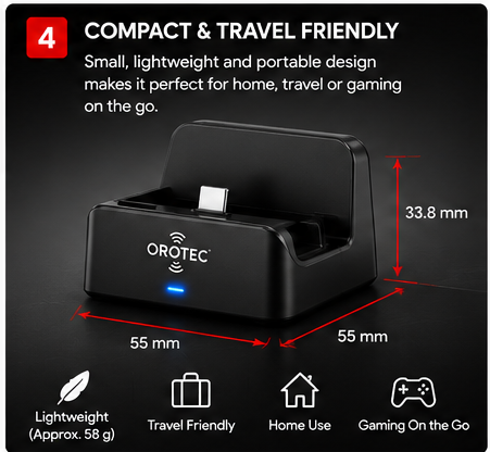 OROTEC SwitchDock™ Charging & Docking Stand for Nintendo Switch & Switch Lite – Black