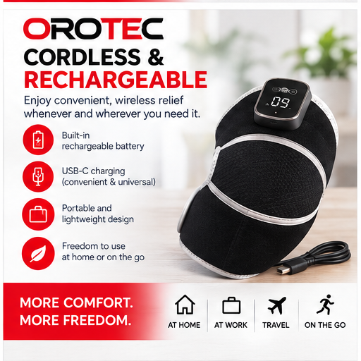 OROTEC Knee Relief 3™ Heated Vibration Knee Massager – Rechargeable Wearable Heat & Massage Wrap